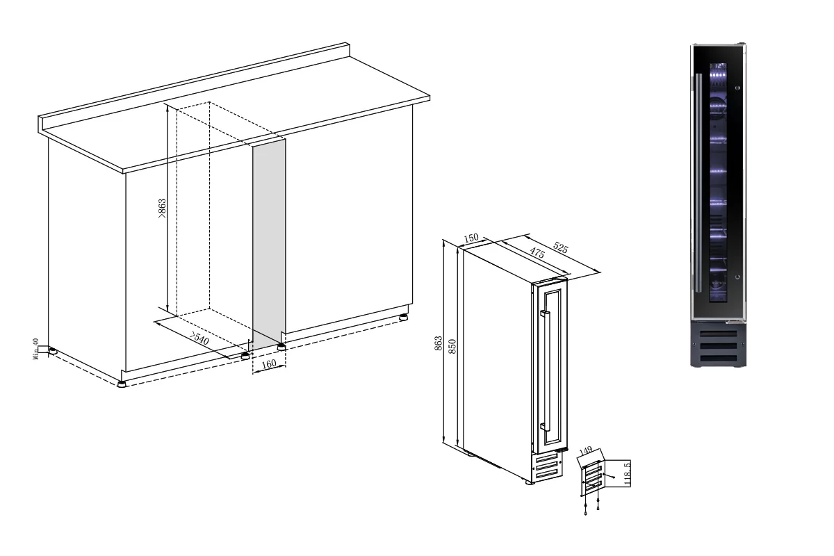 Винный шкаф Temptech WPQ15SCB фото №8