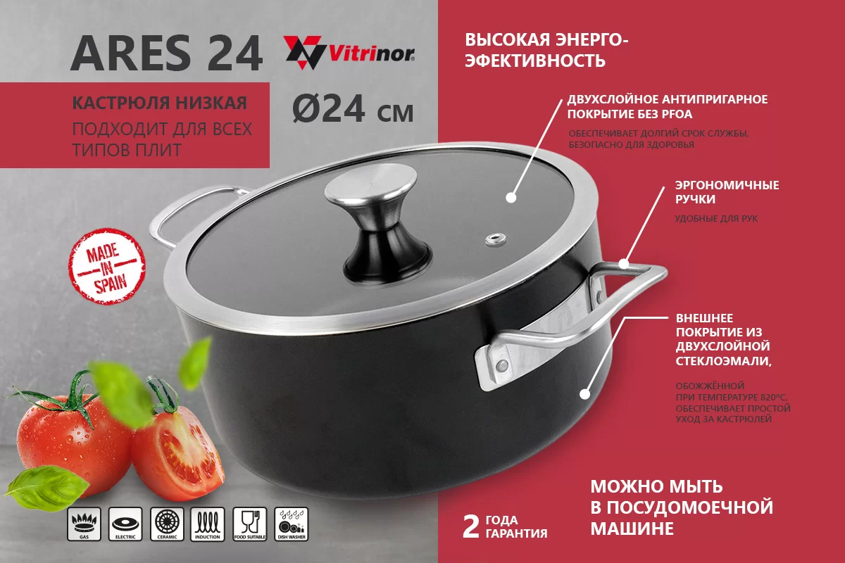 Кастрюля низкая Vitrinor Ares 24 фото №1